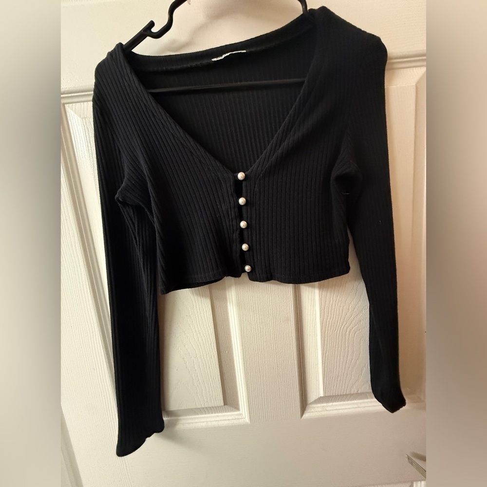 Reformation Black Ribbed Button Down Shirt